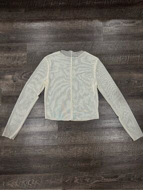 Semi-Sheer Long-Sleeve Crewneck Top in Cream